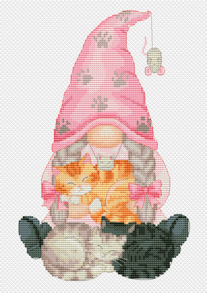 Cozy Cat Gnome Cross Stitch Pattern PDF