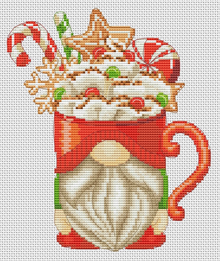 Christmas cup, Christmas cross stitch, Gnomes cross stitch, Modern cross stitch, Cross stitch pattern, Christmas ornament