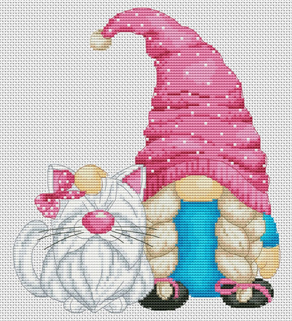 Cat lover, Cross stitch, Cat cross stitch, Gnomes cross stitch, Modern cross stitch, Pets cross stitch, Modern cross stitch