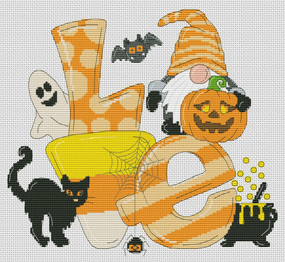 Halloween LOVE, Halloween cross stitch, Gnomes cross stitch, Modern cross stitch, Cross stitch pattern