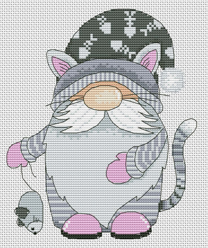 Cat gnome, Cross stitch pattern, Cat cross stitch, Gnome cross stitch, Modern cross stitch, Pets cross stitch, Funny cross stitch