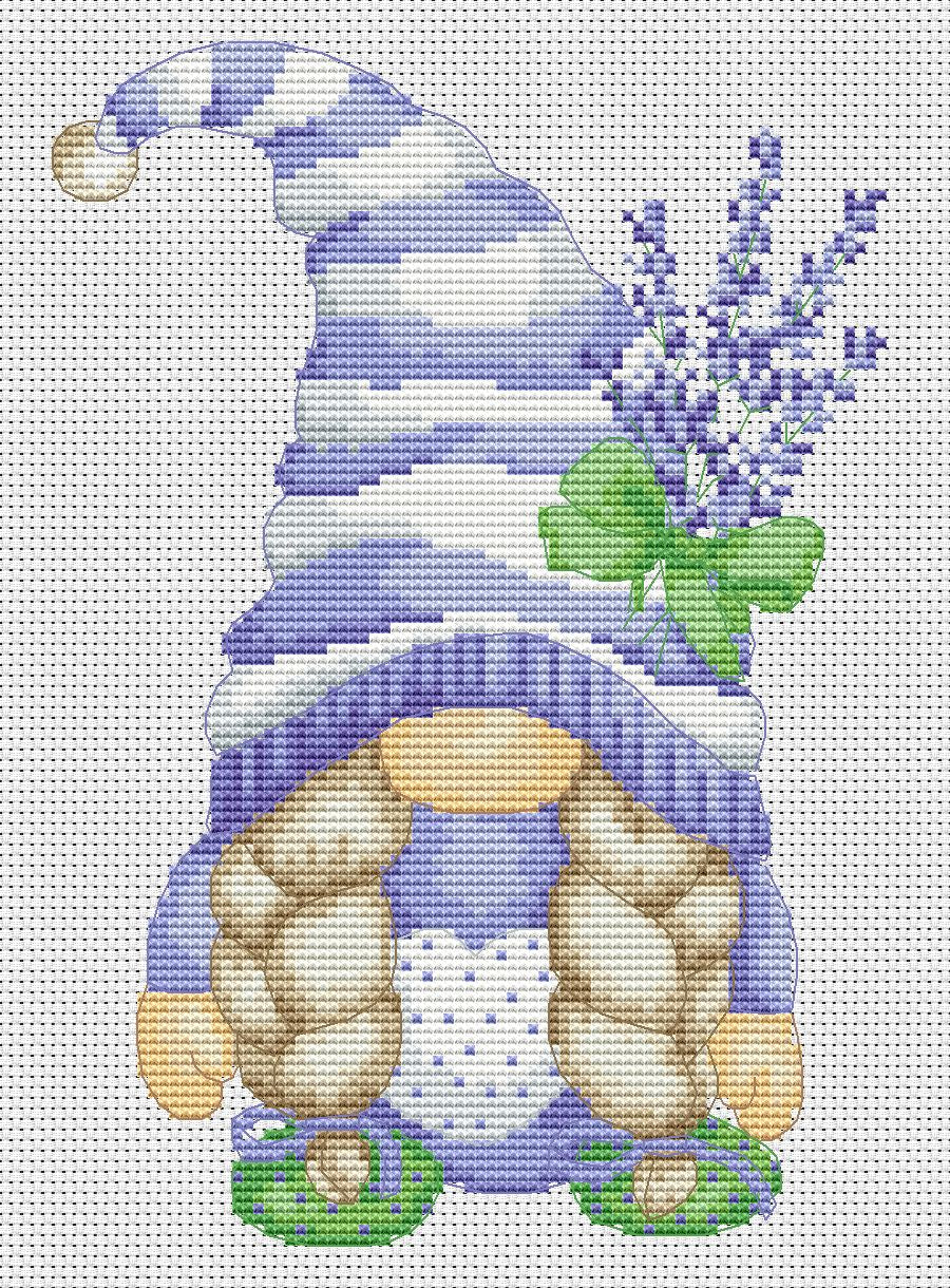 Lavender female, Floral cross stitch, Gnomes cross stitch, Modern cross stitch, Lavender cross stitch