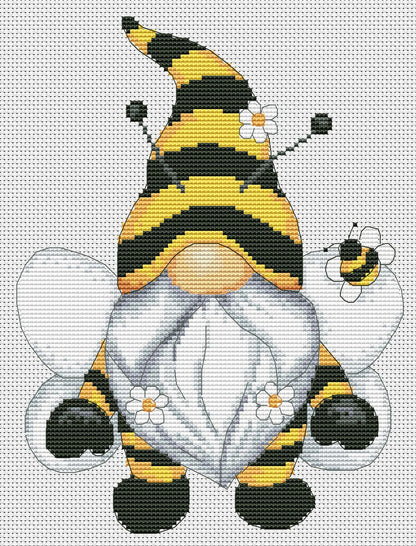 Honeybee gnome, Cross stitch, Honey cross stitch, Gnomes cross stitch, Modern cross stitch, Bee cross stitch