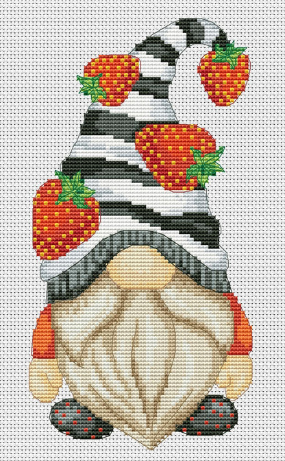 Strawberry gnome, Cross stitch pattern, Summer craft, Gnomes cross stitch, Berry cross stitch