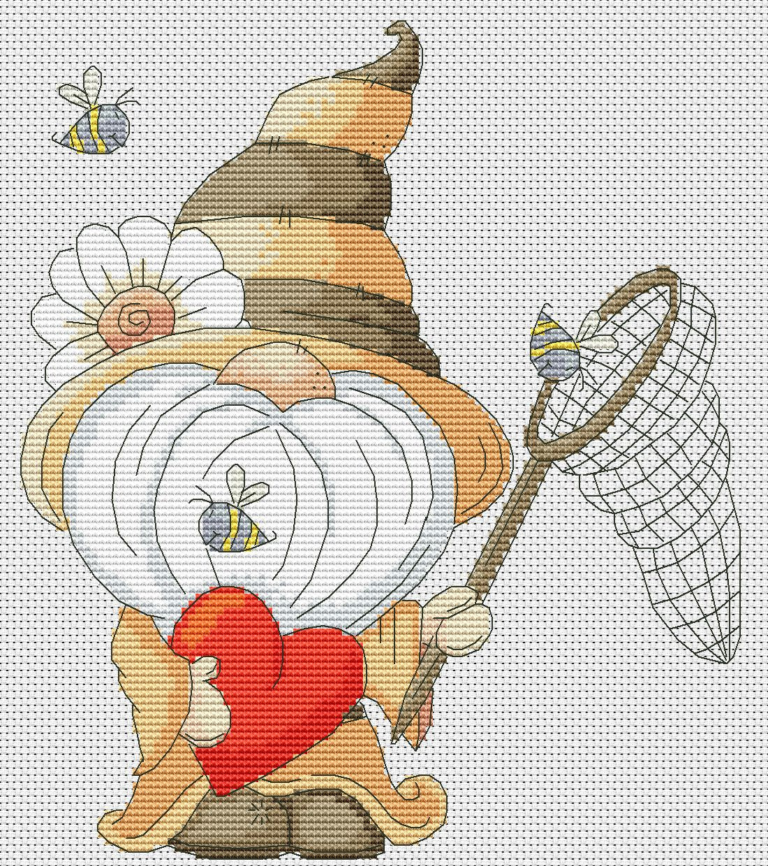 Cross stitch pattern Bee, Bee cross stitch, Gnomes cross stitch, Modern cross stitch