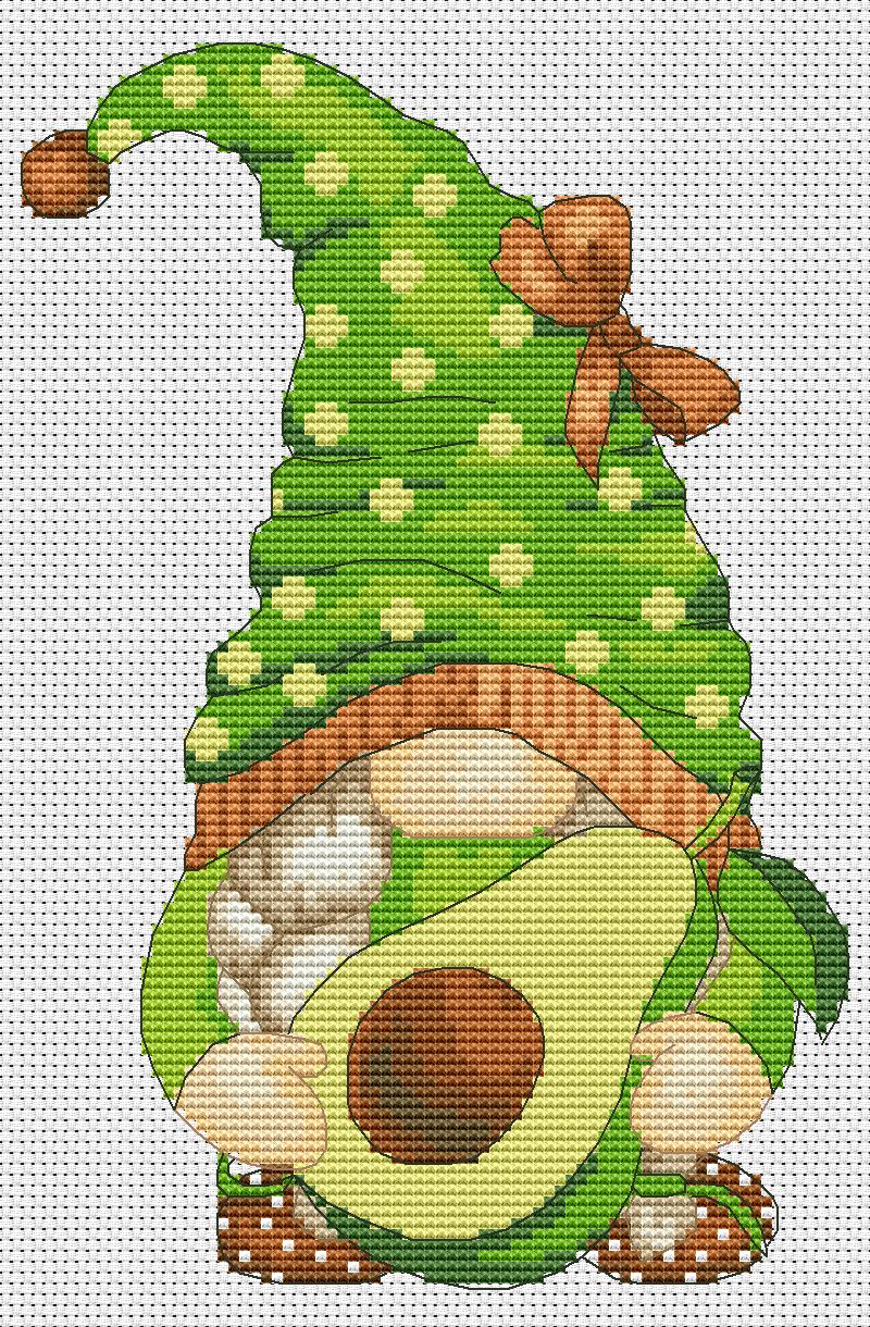 Avocado gnomes, Cross stitch pattern, Counted cross stitch, Gnomes cross stitch, Kitchen cross stitch