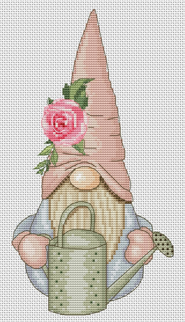 Cross stitch pattern, Floral cross stitch, Gnomes cross stitch, Funny cross stitch, Garden cross stitch