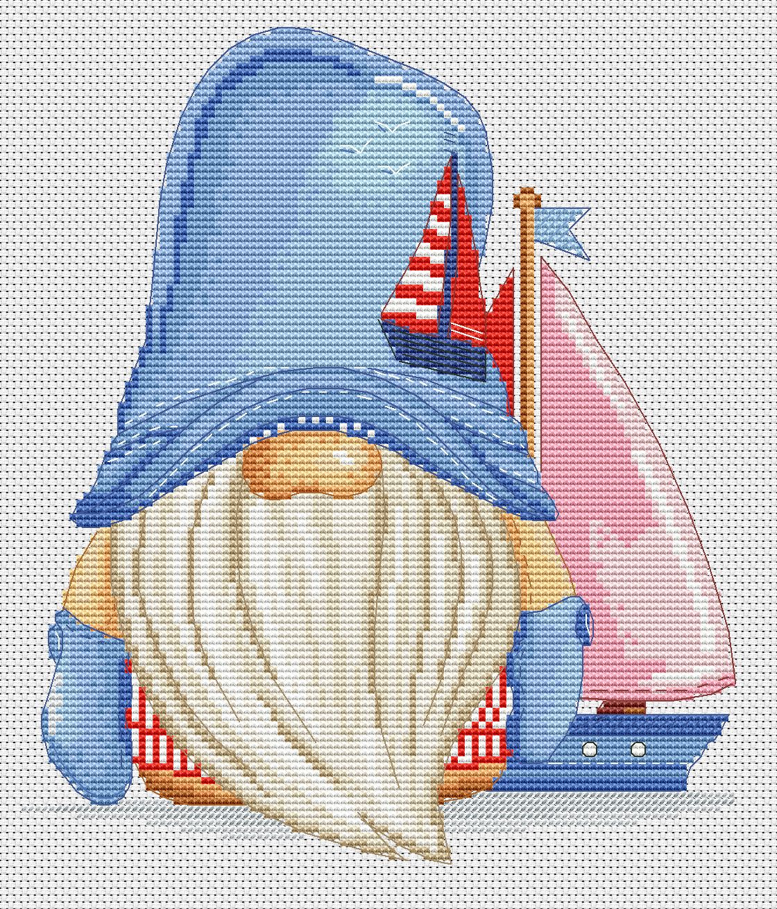 Sea gnome, Cross stitch, Sea cross stitch, Gnomes cross stitch, Modern cross stitch, Simple cross stitch, Counted cross stitch