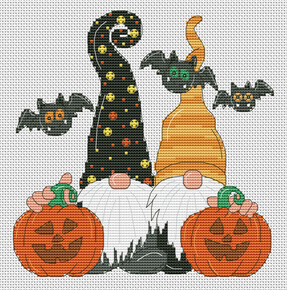 Halloween gnomes, Halloween cross stitch, Gnomes cross stitch, Cross stitch pattern, Pumpkins cross stitch, Bats cross stitch