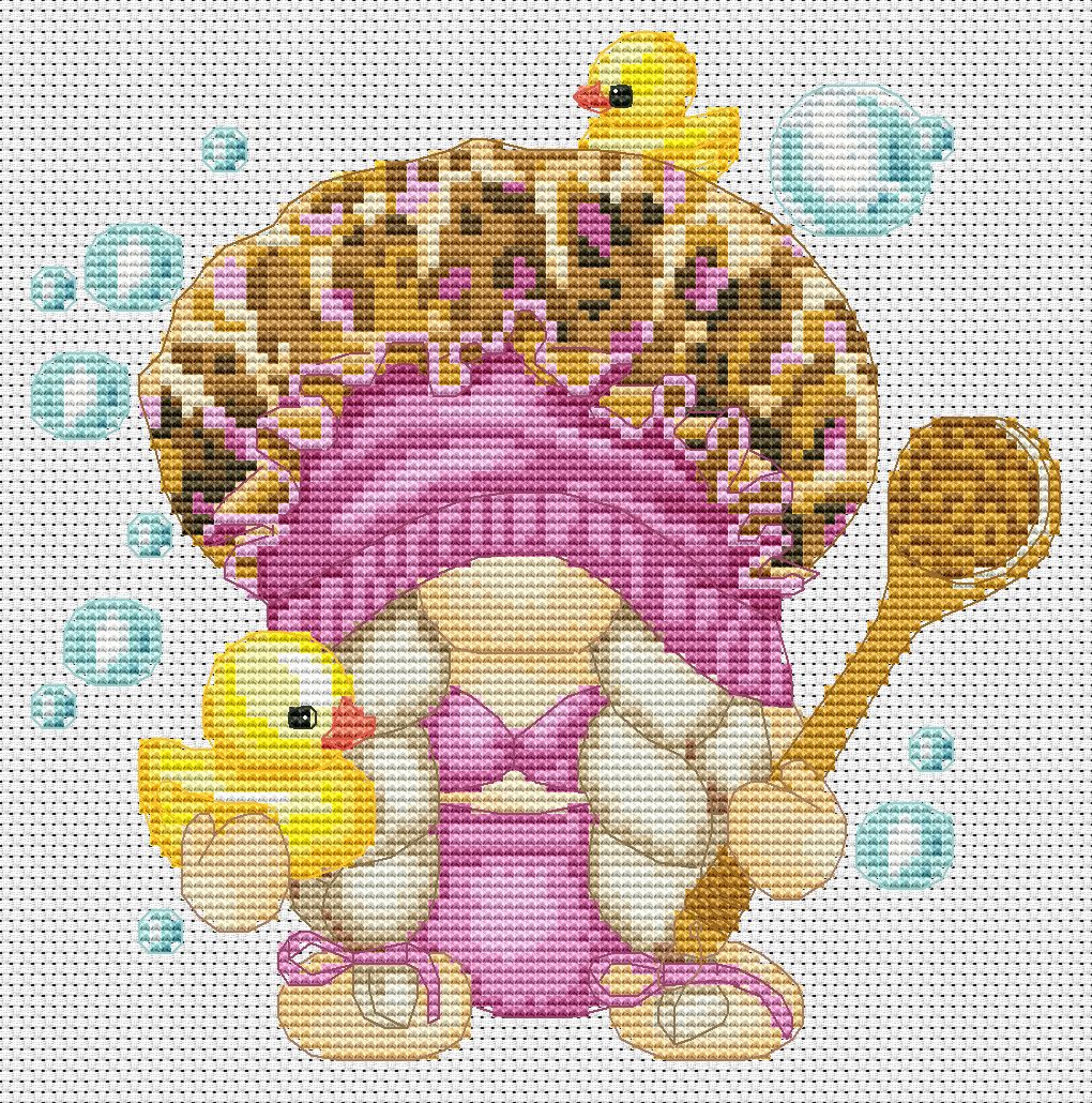 Female bathing, Cross stitch pattern, Gnomes cross stitch