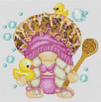 Female bathing, Cross stitch pattern, Gnomes cross stitch