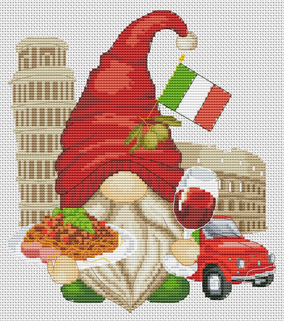 Cross stitch pattern, Gnome pattern, Travel cross stitch