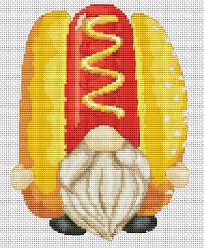 Hot dog, Cross stitch pattern, Kitchen cross stitch, Gnomes cross stitch, Modern cross stitch, Food cross stitch