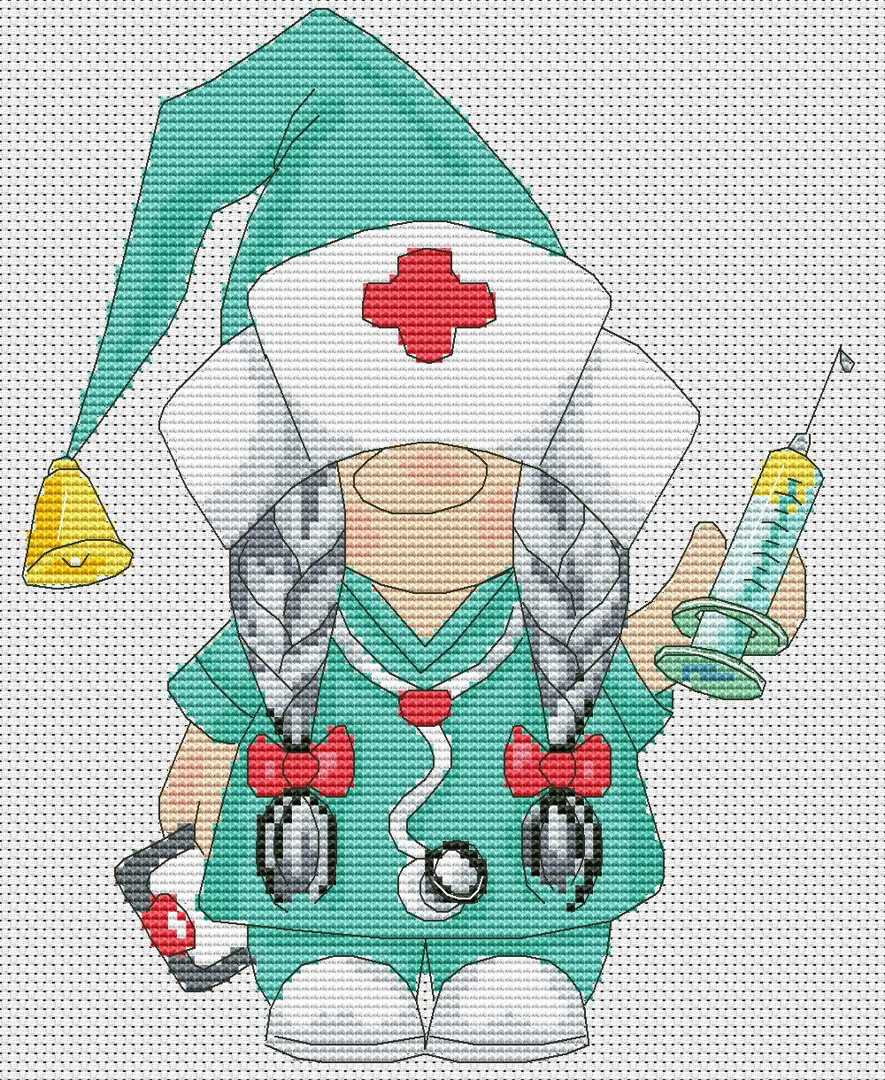 Nurse, Cross stitch PDF, Nurse cross stitch, Gnomes cross stitch, Modern cross stitch, Cross stitch pattern, Gift for nurse