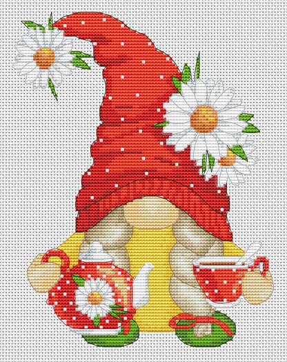 Tea female, Cross stitch, Kitchen cross stitch, Gnomes cross stitch, Modern cross stitch, Cross stitch pattern, Chamomile cross stitch