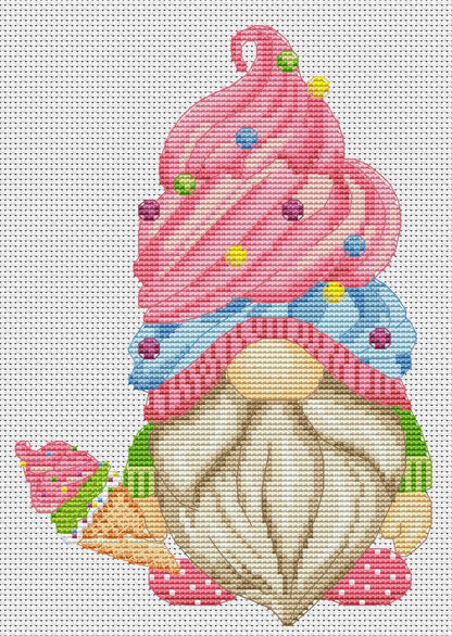 Ice cream gnome, Cross stitch, Cream cross stitch, Gnomes cross stitch, Counted cross stitch, Summer cross stitch, Funny cross stitch