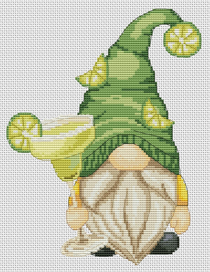 Gnome with margarita, Cross stitch, Gnomes cross stitch, Modern cross stitch, Bar decor