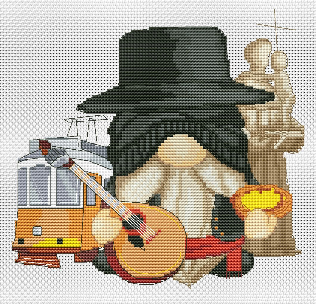 Portuguese gnome, Gnome cross stitch, Portugal cross stitch, Travel cross stitch, Modern cross stitch, Funny cross stitch