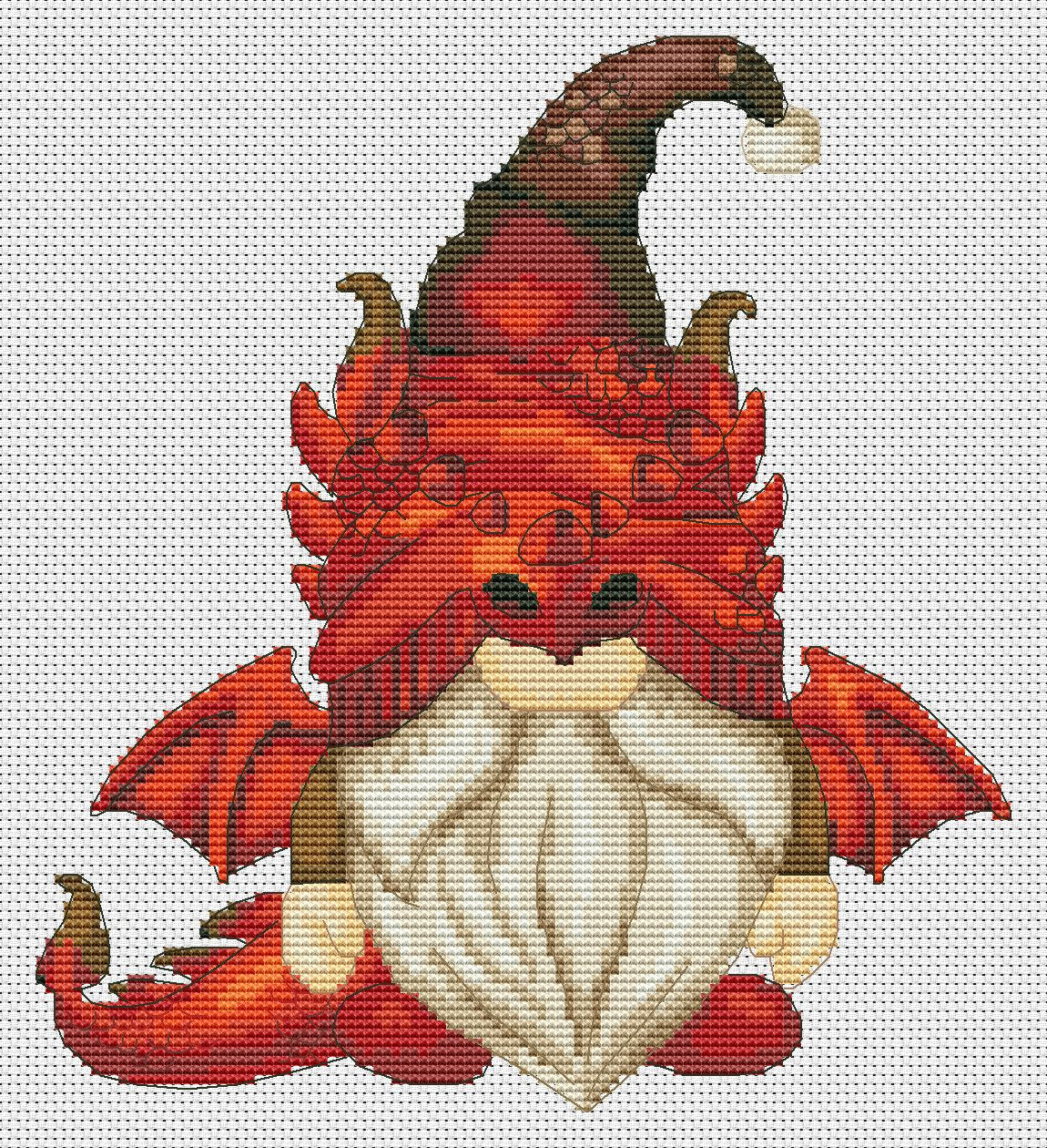 Dragon, Cross stitch pattern, Dragon cross stitch, Fantasy cross stitch, Counted cross stitch, Gnomes cross stitch, Nerdy cross stitch