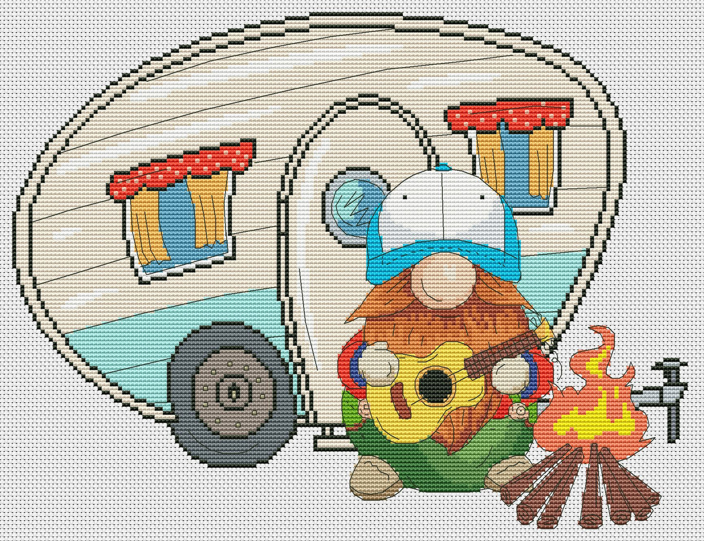 Camping gnome, Cross stitch PDF, Camping cross stitch, Gnomes cross stitch, Modern cross stitch, Cross stitch pattern, Funny cross stitch