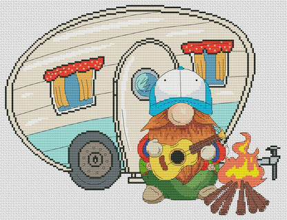 Camping gnome, Cross stitch PDF, Camping cross stitch, Gnomes cross stitch, Modern cross stitch, Cross stitch pattern, Funny cross stitch