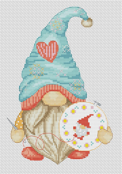 Embroiderer, Cross stitch, Counted cross stitch, Gnomes cross stitch, Cute cross stitch, Modern cross stitch