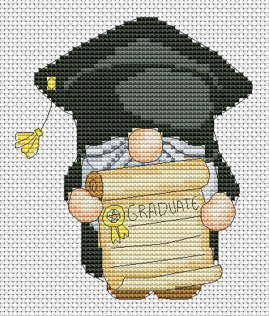 Cross stitch pattern - Graduate, Gnome cross stitch, Modern cross stitch