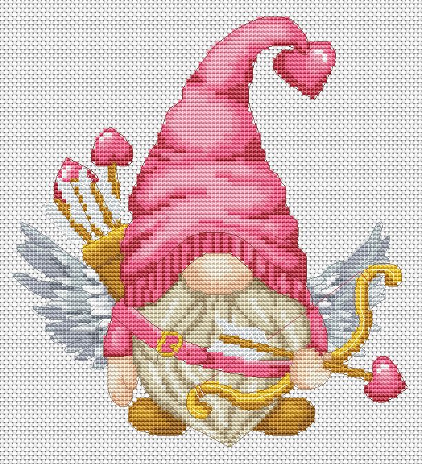 Cupid, Cross stitch, Valentine Day,  Cross stitch pattern, Gnomes cross stitch, Modern cross stitch, Love cross stitch