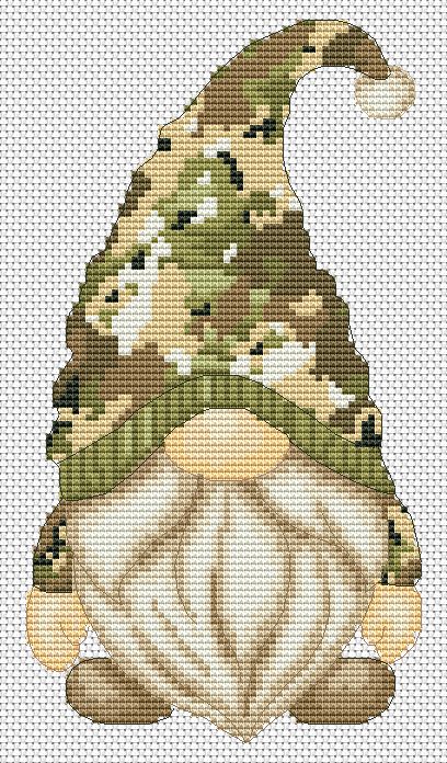 Cross stitch pattern - Army gnome, Gnome cross stitch