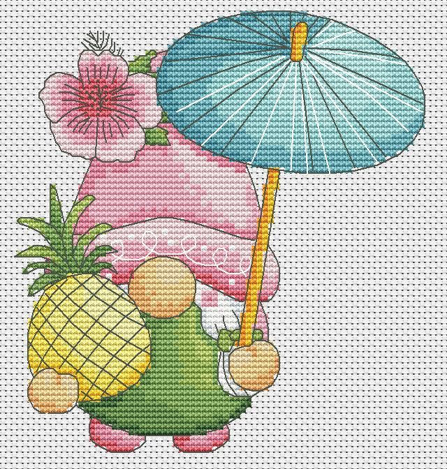 Cross stitch pattern - Tropical holiday, Gnome cross stitch, Easy cross stitch