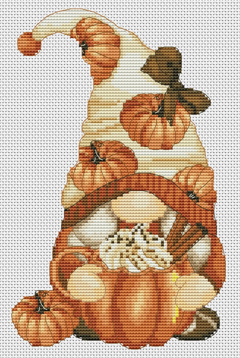 Pumpkin female, Cross stitch pattern, Pumpkins cross stitch, Gnomes cross stitch, Autumn cross stitch, Fall cross stitch