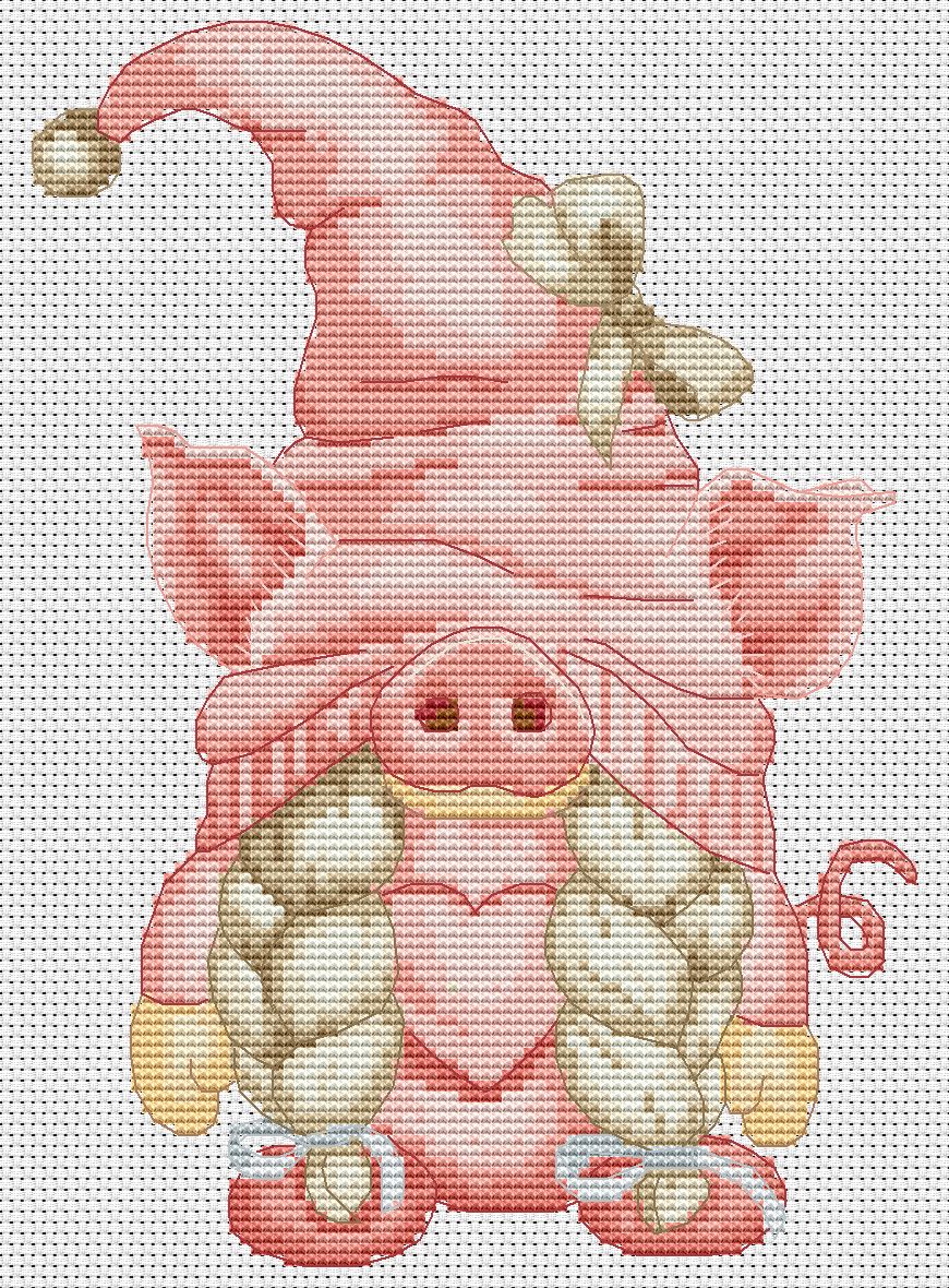 Pig, Cross stitch pattern, Pig cross stitch, Barn cross stitch, Cross stitch chart, Gnomes cross stitch, Easy cross stitch