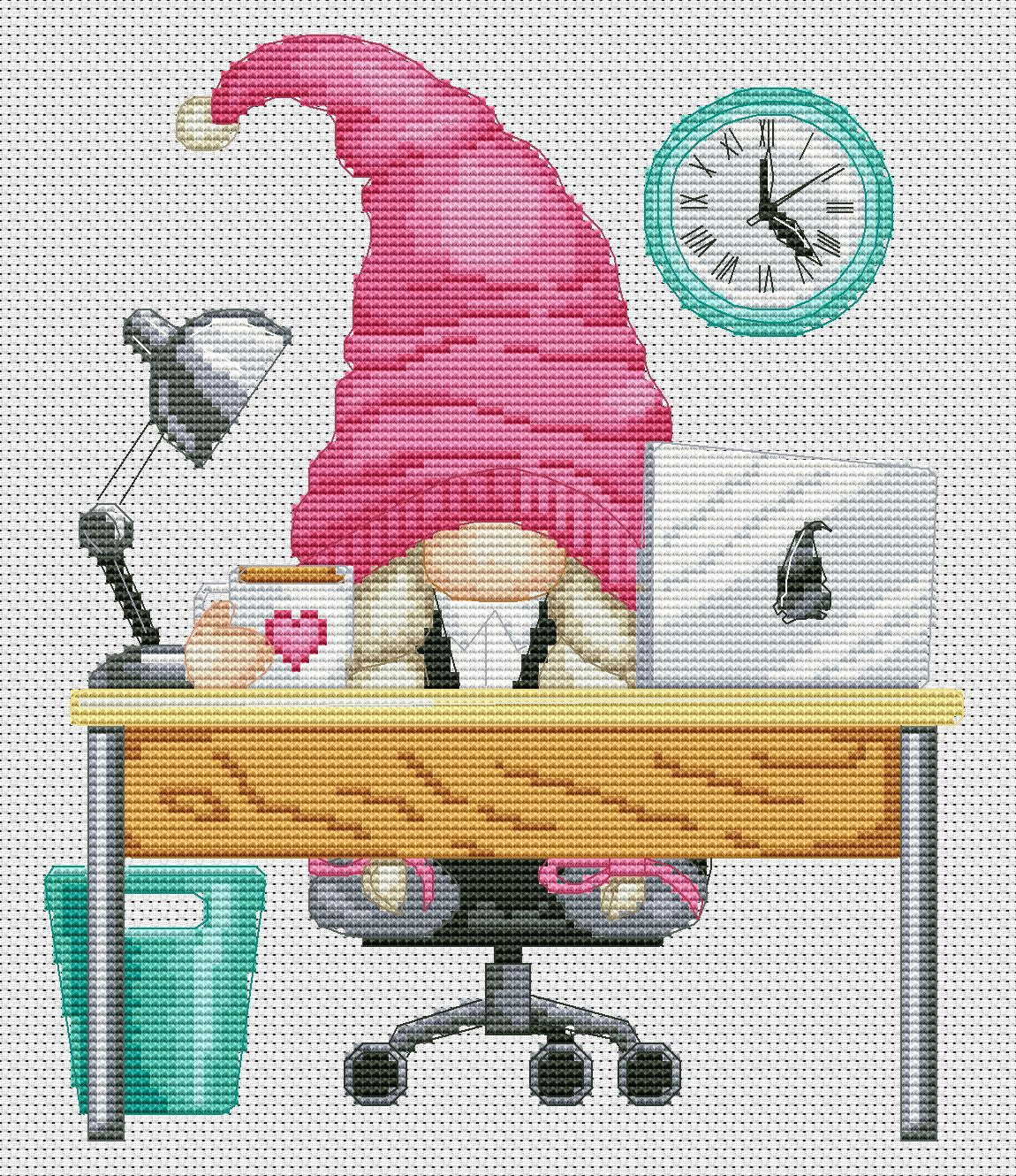 Office female, Cross stitch pattern, Office cross stitch, Gnomes cross stitch, Counted cross stitch, Modern cross stitch