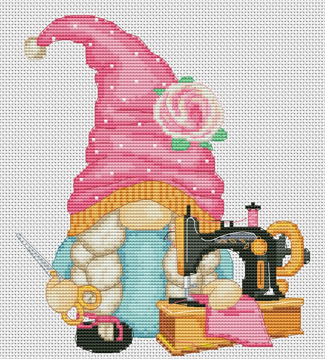 Seamstress, Cross stitch, Counted cross stitch, Gnomes cross stitch, Cute cross stitch, Modern cross stitch