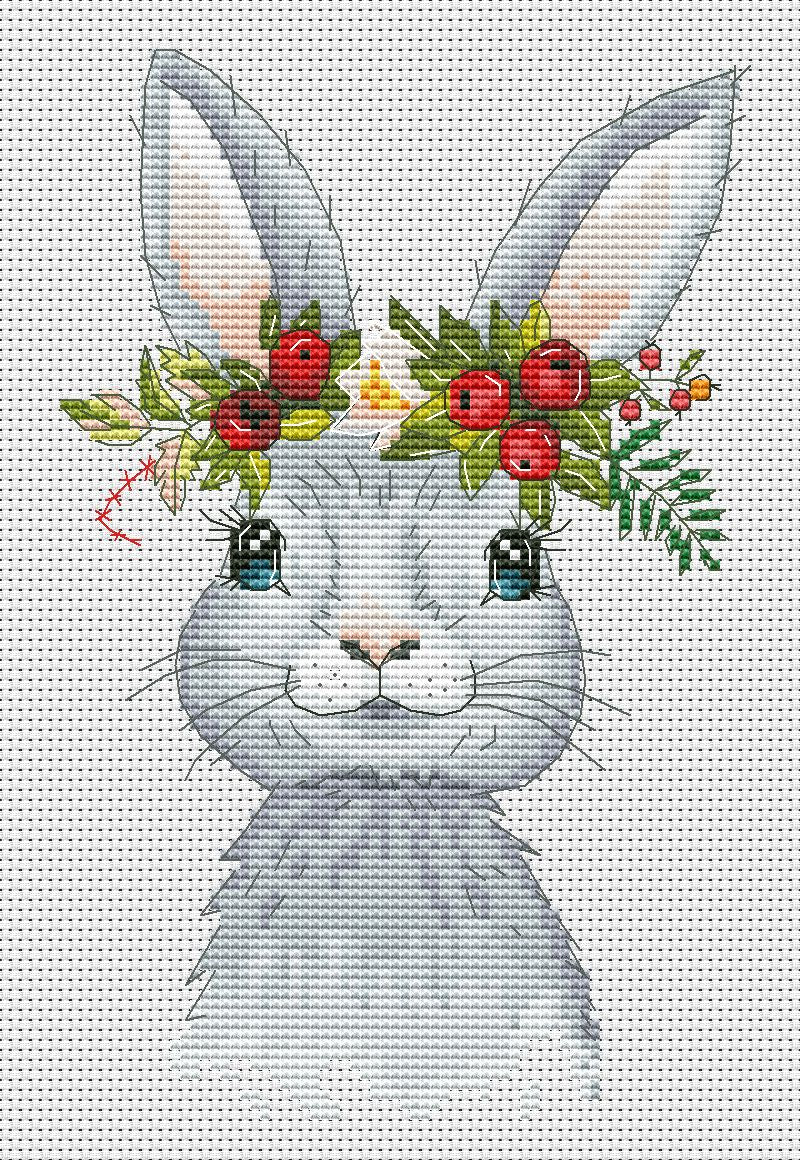 Cross stitch pattern, Christmas bunny, Animal cross stitch, Floral cross stitch