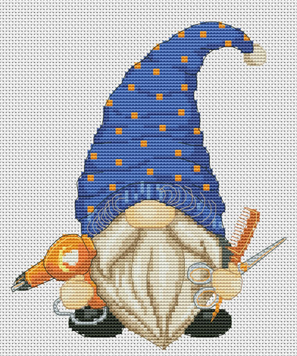 Hairdresser gnome, Cross stitch pattern, Hair stylist, Counted cross stitch, Hair dresser gift, Modern cross stitch