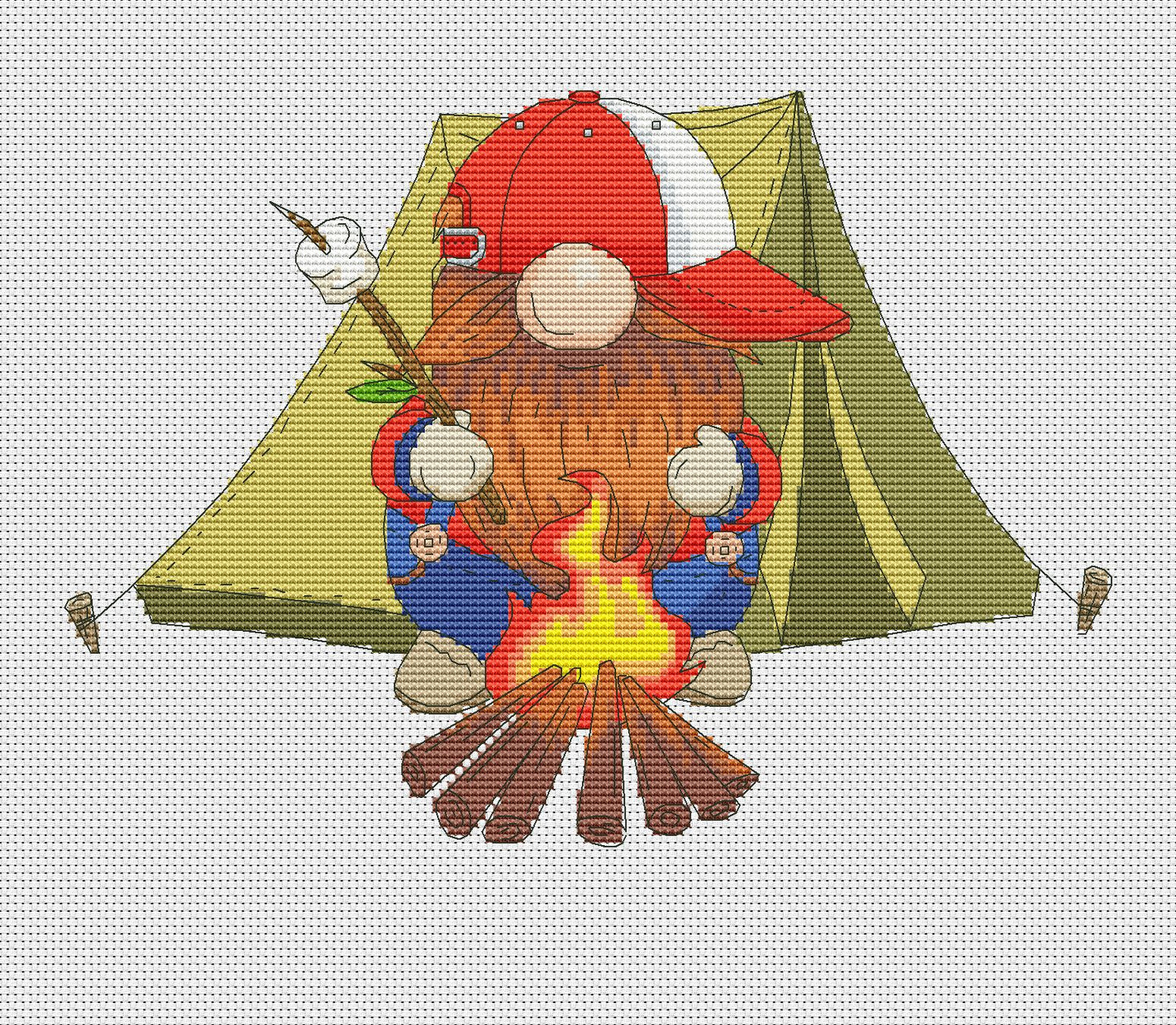 Hiking gnome, Cross stitch, Hiking cross stitch, Gnomes cross stitch, Modern cross stitch, Camping cross stitch