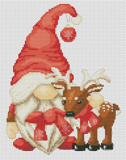 Cross stitch pattern - Christmas gnome with a reindeer