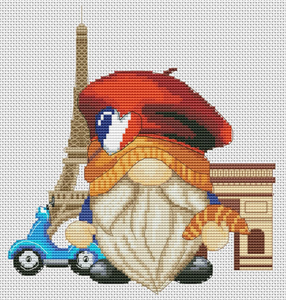 Frenchman, Cross stitch pattern, Gnome cross stitch, France cross stitch, Gnomes cross stitch, Modern cross stitch, Travel cross stitch