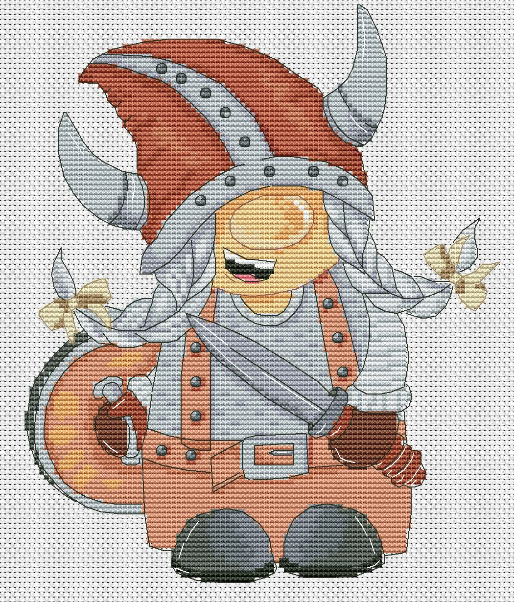 Viking female, Cross stitch pattern, Gnomes cross stitch, Modern cross stitch