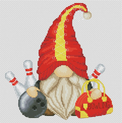 Bowling gnome, Cross stitch pattern, Gnome cross stitch, Counted cross stitch, Modern cross stitch, Hand embroidery