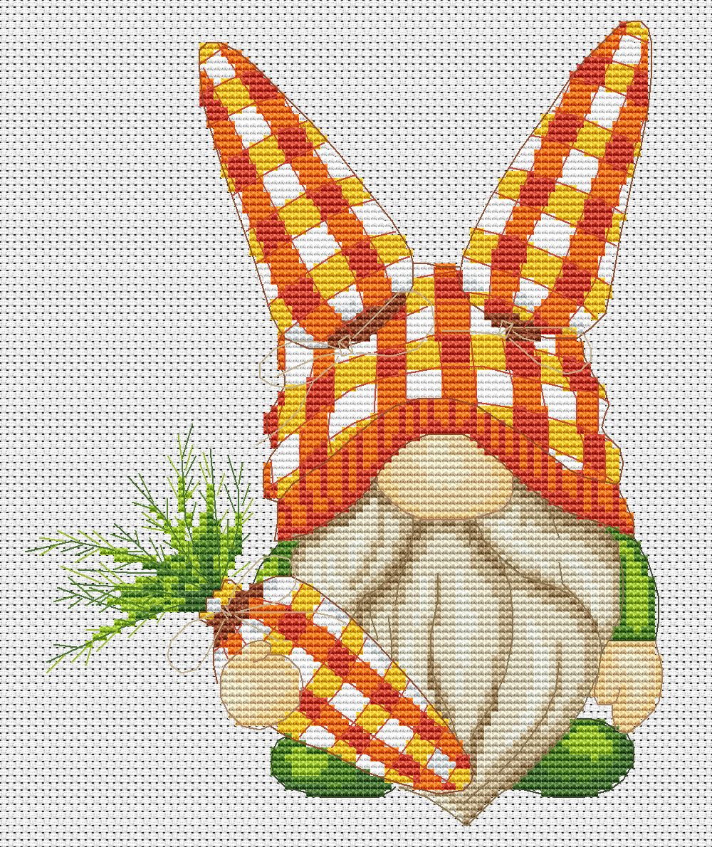 Easter gnome, Cross stitch, Easter cross stitch, Gnomes cross stitch, Modern cross stitch, Cross stitch pattern, Bunny cross stitch