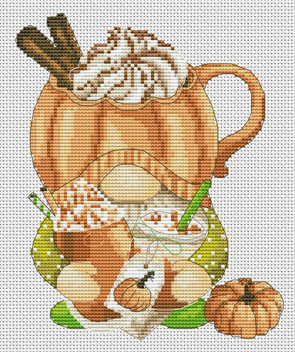 Pumpkin dessert, Cross stitch pattern, Pumpkins cross stitch, Gnomes cross stitch, Autumn cross stitch, Fall cross stitch