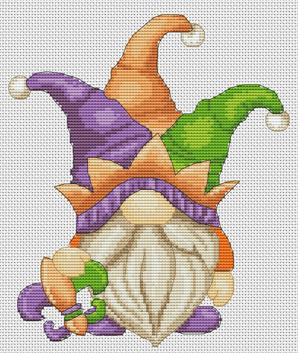 Mardi Gras, Cross stitch, Carnival cross stitch, Gnomes cross stitch, Modern cross stitch, Orleans cross stitch, Jester cross stitch