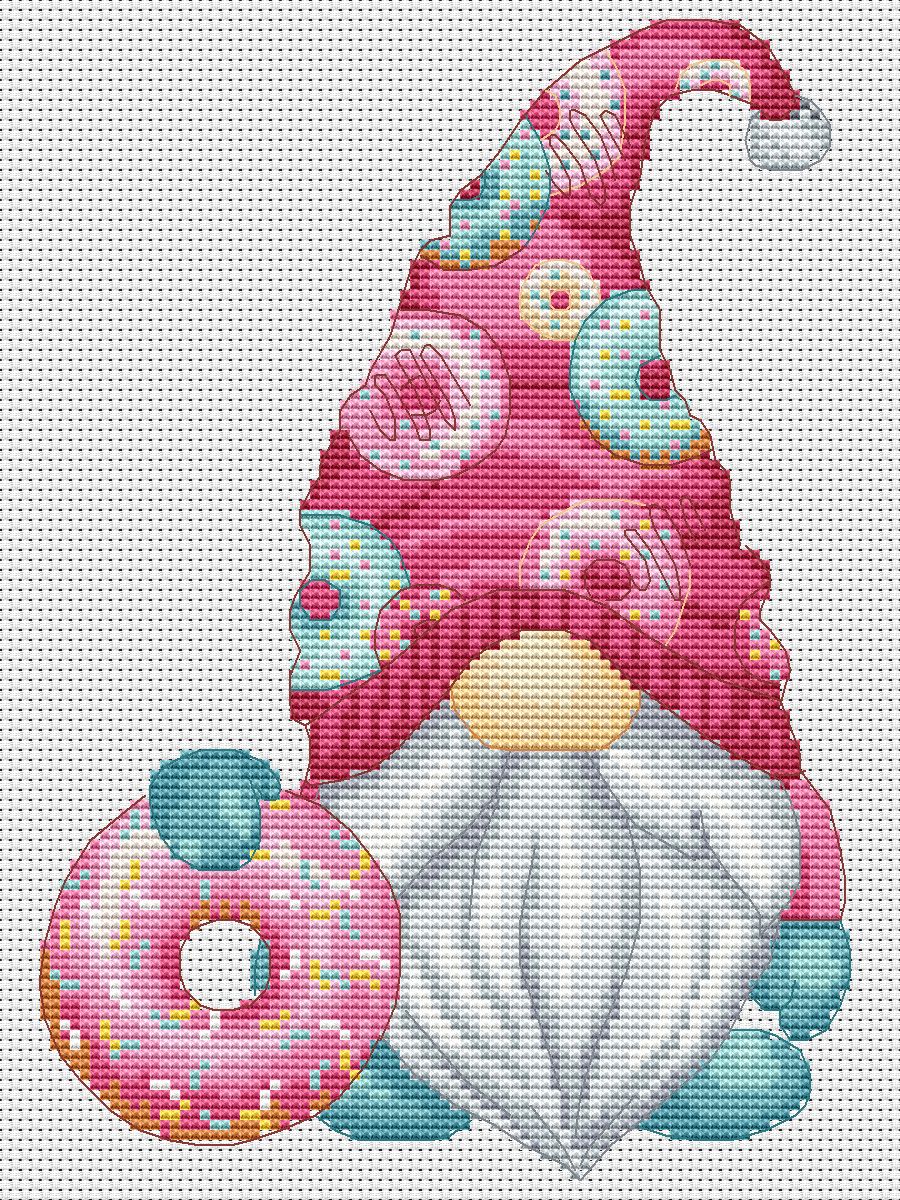 Gnome with a donut, Cross stitch pattern, Donut cross stitch, Sweets cross stitch, Modern cross stitch, Counted cross stitch