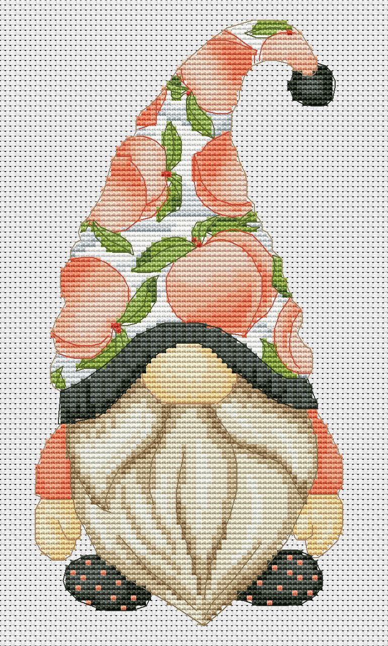 Peach gnome, Cross stitch pattern, Fruit cross stitch, Gnome cross stitch, Summer cross stitch, Kitchen cross stitch, Modern cross stitch