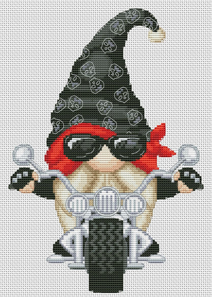 Motorcyclist, Cross stitch pattern, Biker cross stitch, Counted cross stitch, Gnome cross stitch