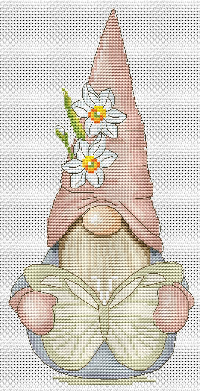 Gnome with butterfly, Cross stitch, Cross stitch pdf, Butterfly cross stitch, Counted cross stitch, Spring cross stitch, Modern cross stitch