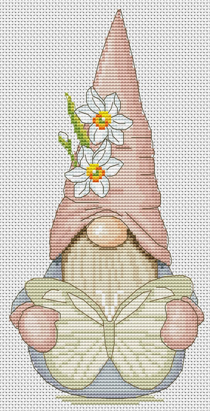 Gnome with butterfly, Cross stitch, Cross stitch pdf, Butterfly cross stitch, Counted cross stitch, Spring cross stitch, Modern cross stitch