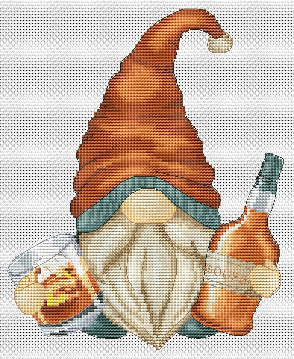 Bourbon gnome , Cross stitch pattern, Gnomes cross stitch, Modern cross stitch, Bar cross stitch